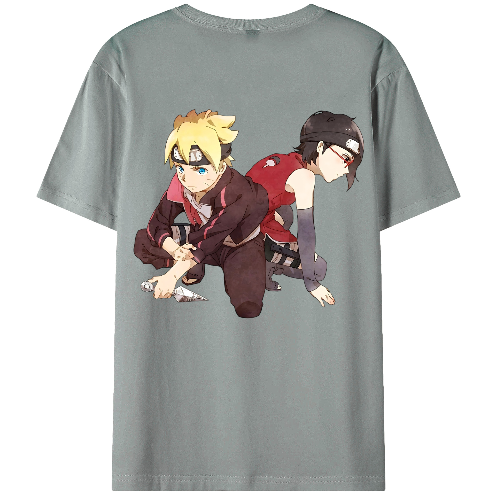 （画像用） NARUTO -ナルト- うちは サラダ Uchiha Sarada 綿100％ メンズ半袖Tシャツ（バックプリント） 通気性